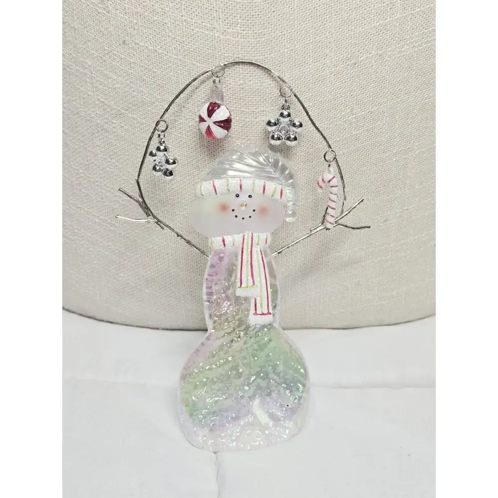 Vintage Dept 56 Snowman Ornament Christmas Decor Holiday Garland Iridescent